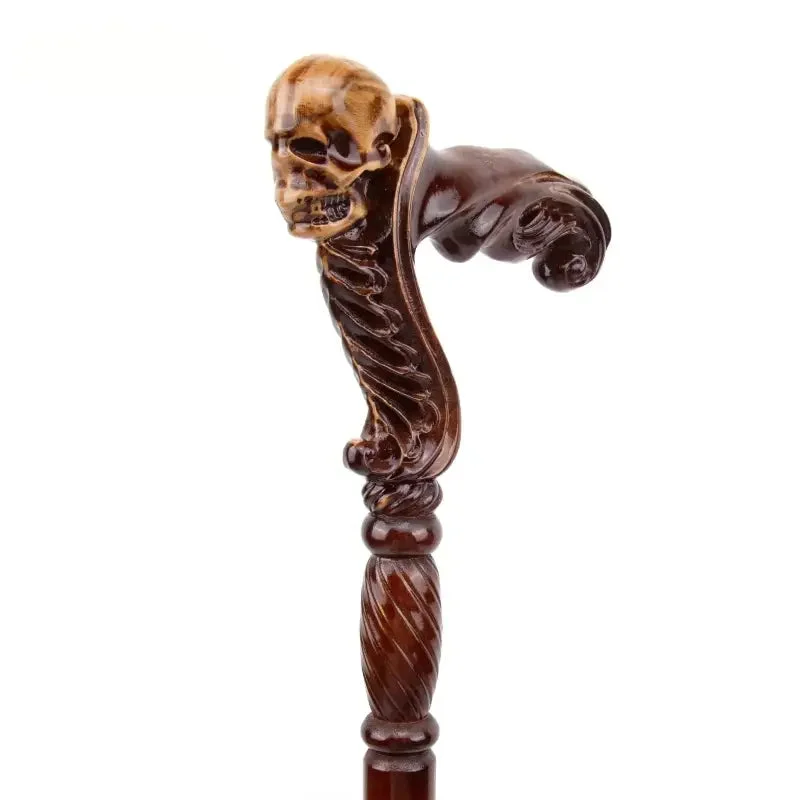 Canne de Luxe Crâne Sculpté en Bois Sculpté