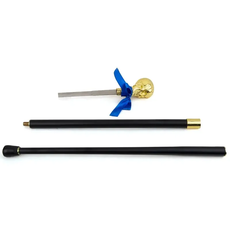 Détails de la canne épée Tête de mort dorée