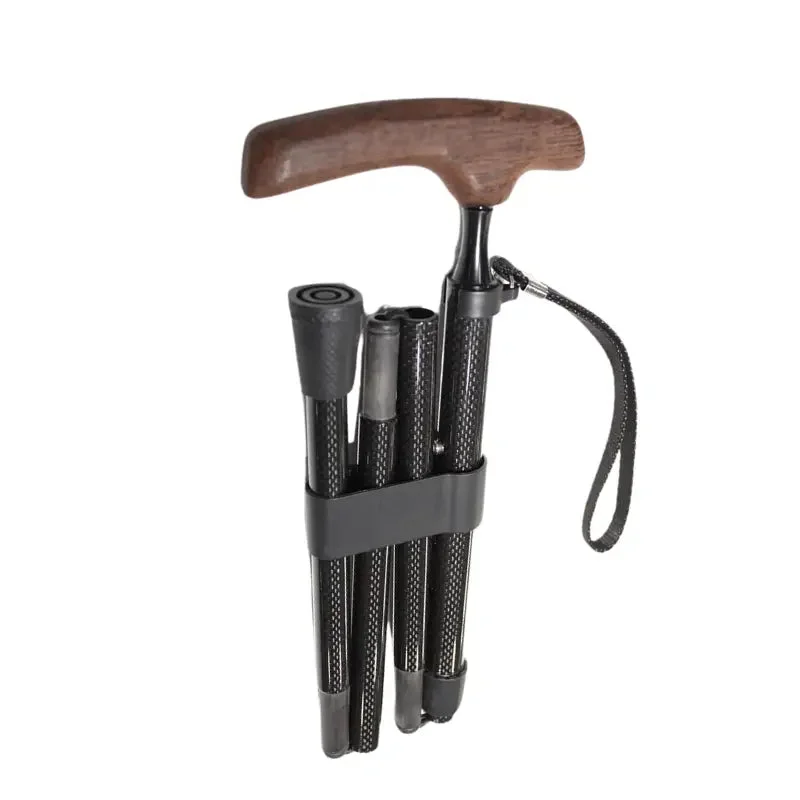 Canne pliante carbone avec finition bois